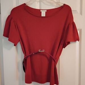 Wonen's Worthington Red Sparkly Blouse with Belt Detail